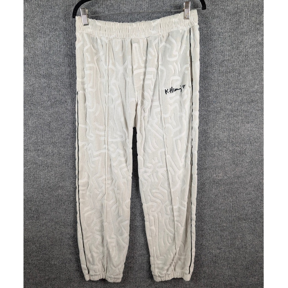 HM x Keith Haring Embossed Terry Cloth Jogger Pants Mens Small Cream Off White